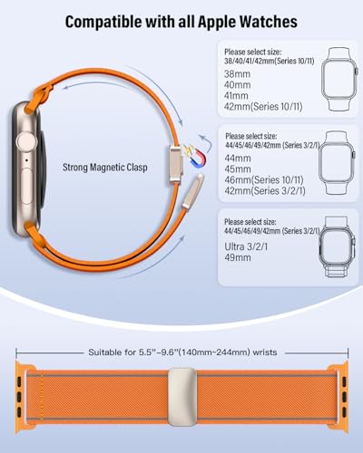 Image of Stretchy Band Compatible with Apple Watch Bands 40mm 38mm 41mm 42mm 44mm 45mm 46mm 49mm Women Men,Magnetic Clasp Nylon Elastic Sport Strap for iWatch Series 11 10 9 8 7 6 5 4 3 SE SE2 SE3 Ultra