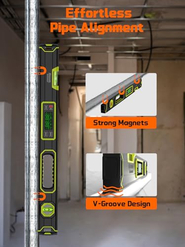 Image of Mecurate 24-Inch Digital Level, Large Electronic Inclinometer with Backlit LCD, ±0.1 Accuracy, Magnetic Electronic Torpedo Level, High Accuracy Angle Finder for Construction Carpentry DIY Projects