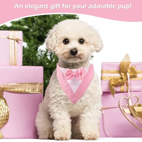 Hundesmoking, Hundehochzeit Bandana Kragen mit Fliege Hundekostüme kleine Hunde Hundesmoking für kleine Hunde Hundeanzug Kostüm für Hunde Hochzeit, Verlobung, und Geburtstag (Hals:20-30cm/Pink)
