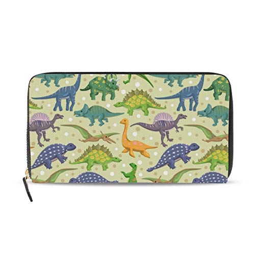Portefeuille long en cuir zippé grand format femme motif dinosaure sécurisé