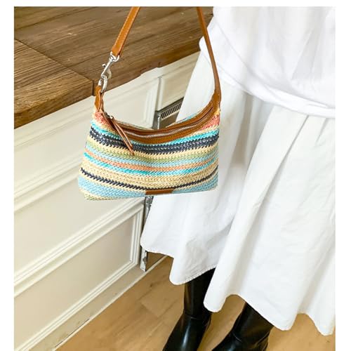 Bolso de playa de paja para mujer, bolso tote de gran capacidad para vacaciones, viaje y uso diario (estilo 538) miniatura 6