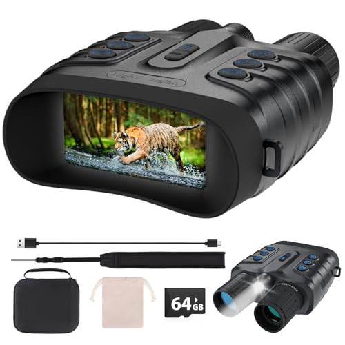 Night Vision Goggles,4K Full-Color Night Vision Binoculars for Adults with 3' HD Screen, 10000mAh Battery & 1968FT Night Vision Range,64GB Card,850nm Infrared,8X Zoom, Ideal for Camping & Hiking