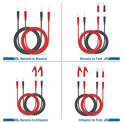 Image of Banana Plug Alligator Clip Pure Copper Fork Test Lead, Stackable 3.3ft Multimeter Flexible Test Lead Wire Cable with Protective Jack Copper Clamps for Electrical Testing (8pcs Pack)