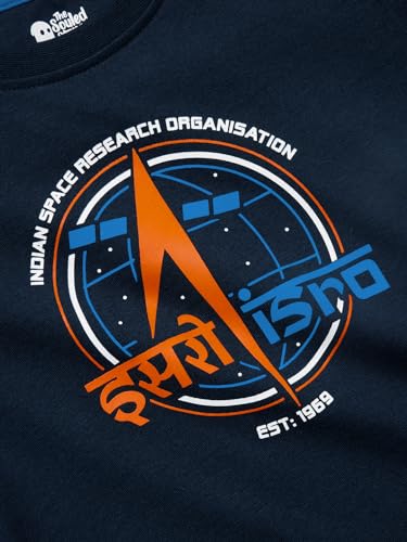 Image of The Souled Store Official ISRO: Official Logo Boys and Mens Regular Fit Graphic Printed Half Sleeve Cotton Blue Color T-Shirt