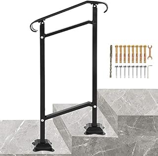 VEVOR Wrought Iron Handrail, Fit 1 or 2 Steps Outdoor Stair Railing, Adjustable Front Porch Hand Rail, Black Transitional Hand Railings for Concrete Steps or Wooden Stairs with Installation Kit