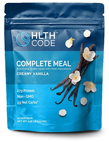 hlth code complete meal replacement shake - healthiest meal replacement  healthiest you  keto friendly  high protein  low carb  collagen  gluten free  creamy vanilla flavor 15 servings
