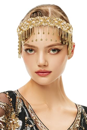 BABEYOND 1920s Flapper Headpiece Roaring 20s Headband Great Gatsby Headband Chain for Women Vintage Hair Accessory