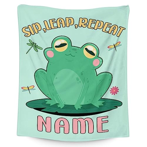 Mercuryelf Custom Frog Throw Blanket - Soft, Fuzzy & Warm - 60x80 Inches Flannel Blankets for Bed, Couch - Light Green Funny Throws Gift for Adults