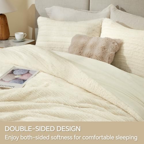 Image of BEDELITE Fleece Twin Comforter Set -Super Soft & Warm Fluffy Cream White Faux Fur Bedding, Luxury Fuzzy Heavy Bed Set for Winter with 1 Pillow case
