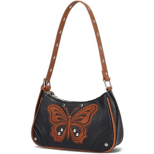 Butterfly Y2k Purse Small Shoulder Bag Vintage Purses for Women with Rivet Design Emo Punk Grunge Handbag