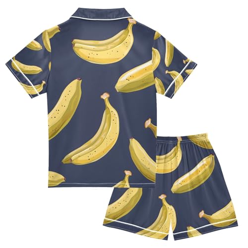 senya Banana Navy Satin Summer Pajama Sets Silk Short Sleeve Button Down Sleepwear2