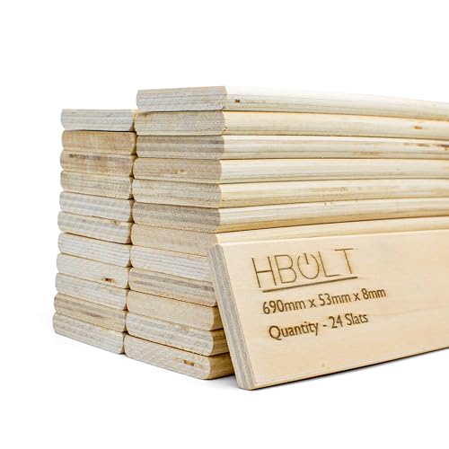 H-BOLT Premium Replacement Sprung Wooden Bed Slats Complete Set for Single Double & King Beds 53mm Wide Hardwood Support (Double Bed Complete Set 24 Slats (690mm))