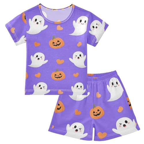Pajama Short Sets Halloween Ghosts and Pumpkins Soft Cotton Summer Sleepwear 2 Piece PJS Size 5-14T