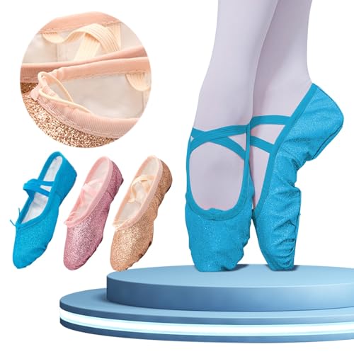 Ballet Glitter Shoes Split-Sole for Girls Toddler Dance Slippers with Elastic Laces for Toddler Ballet Flat𝐬3