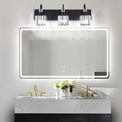 Image of Ralbay Modern Crystal Vanity Light 3-Lights Modern Crystal Vanity Lights for Bathroom Matte Black Crystal Bath Wall Light Fixtures Modern Black Crystal Bathroom Light Fixtures