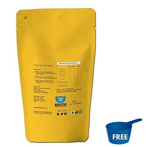 Image of BOGATCHI Chocolate Chips for Decoration Coffee, Ice Creams and Shakes, Milk Chocolate Chips, Milk Chocolate Chips, Gluten Free and Tasty, 200g with Free Measuring Spoon