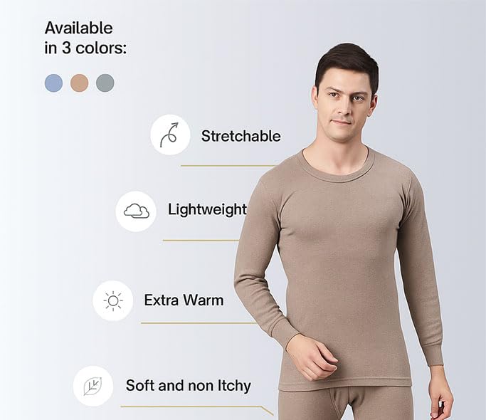 Winter Thermal Top for Men in Cotton Blend | Round-Neck Men's Inner Thermal Wear | Full Sleeves and Snug Fit | Premium Thermal Vest for Men | Pack of 1 Grey 2