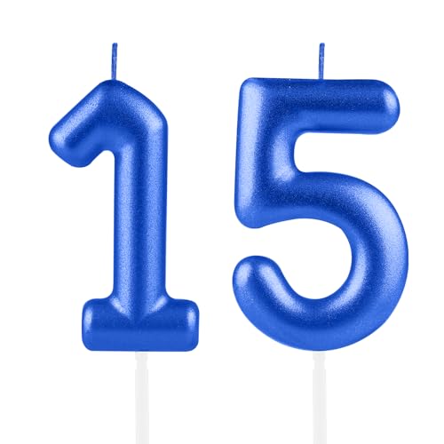 Hongplus Royal Blue Number 15 Candles, 15 Birthday Candle,Blue Happy Birthday Candles for Cake, Blue Cake Topper Decorations for Boys Girls Him 15th Birthday Party Decorations Supplies Favor Gift