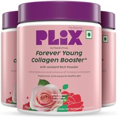 PLIX – THE PLANT FIX | Collagen Booster Powder to Support Healthy Skin | Supports Collagen Production, Antioxidants & Skin Health | Vitamin C, Hyaluronic Acid & Superfood Blend, Rose (3 x 200 g)