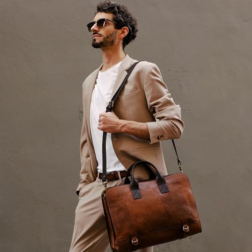 Time Resistance Leather Briefcase for Laptop Attache Case Messenger Bag for Men and Women2