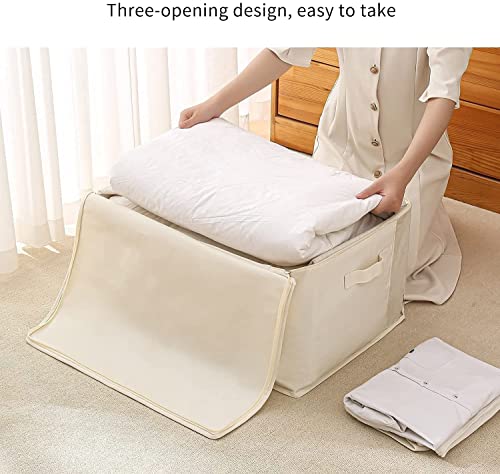 3-Pack Large Canvas Comforter Storage Bags for Clothes Sweater Clothes Organizer with Dual Zipper Three Carrying Handles for Blanket Closet Storage Container - Image 5