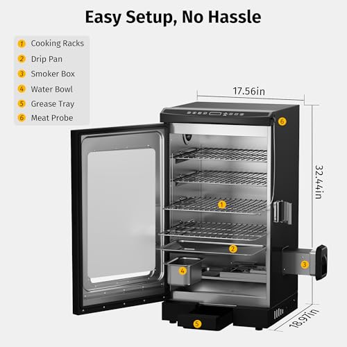 EAST OAK 30' Electric Smoker for Outdoors | Built-in Meat Probe & Up to 6× Longer Smokes on a Single Load | Side Chip Loader for Uninterrupted Smoking | Bigger Batches with 725 sq in Cooking Area