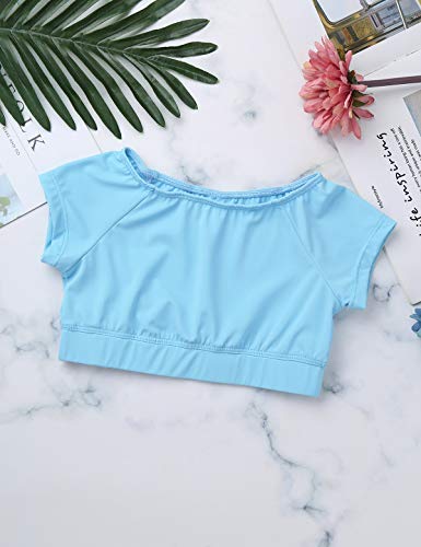 inhzoy Girls' Kids Gymnastics Crop Top Athletic Booty Short 2 Pieces Sports Active Set Dancing Leotard Outfits Light_Blue 7-8