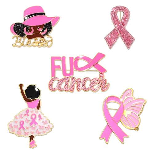 Image of Breast Cancer Awareness Pins for Women Enamel Pink Ribbon Lapel Pins Fight Breast Cancer Brooches Heart Hope Butterfly Brooch Pins Breast Cancer Awareness Jewelry Accessories Outfits