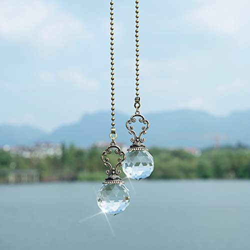 Image of Set of 2 Vintage-Style Clear Fan Pull Ceiling Fan Chain Pulls Crystal Prism Ball