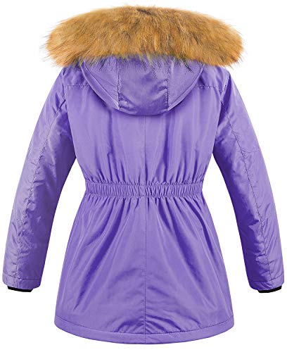 CREATMO US Girl's Long Winter Warm Parka Sherpa Trimmed Collar Puffer Ski Jacket Coat2