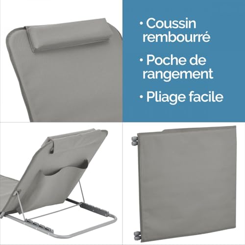 Linxor - Matelas, transat, Tapis de Plage avec Dossier inclinable et Sac de Transport - Plusieurs Coloris Disponibles – vue 4