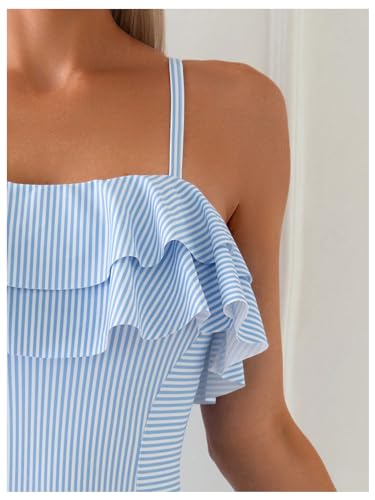Floerns Women's One Piece Swimsuit Ruffle Trim Striped Print Monokini Swimwear3