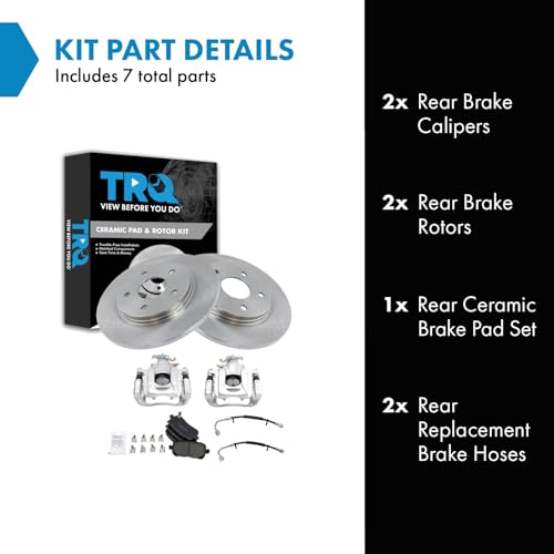 Image of TRQ Rear Brake Pad and Rotor Set Ceramic Rotors Calipers Hoses Compatible with 2011-2012 Chrysler Town & Country Grand Caravan Volkswagen Routan 2012 Ram Cargo Van