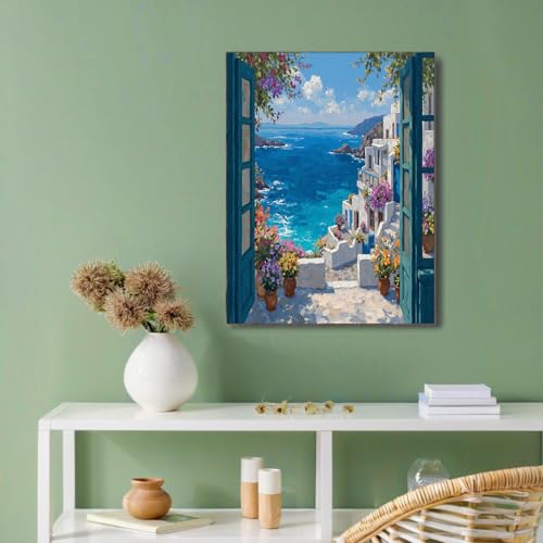 Pintura al óleo de isla y ventanas para llenar de paz tu dormitorio moderno 1