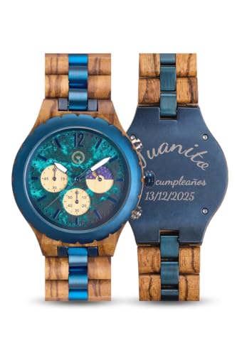 Imagen de LB RELOJES 2024 Reloj De Madera para Hombre con Grabado Personalizado-Regalo Original Elegante Correa Ajustable Ligero Boda Aniversario Cumpleaños Boda Detalle Único Artesanal Duradero