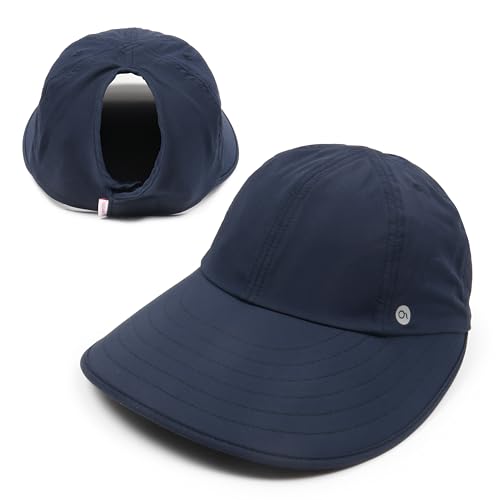 Ponyflo Sunblocker Wide Brim Hat Patented Womens Ponytail Sun Hat for Adults UPF 50 Sun Protection Navy