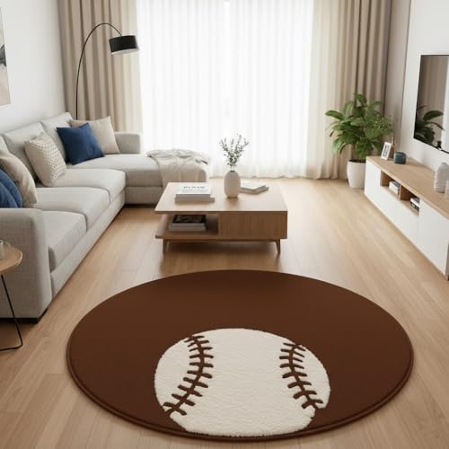 Image of Modern Shaggy Round Rug | Ultra-Soft Plush Circle Carpet for Living Room, Bedroom, Nursery | Fuzzy, Fluffy Area Rug with Non-Slip Base Coffee Double Ball 6x6 feet