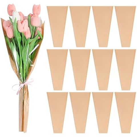 EXCEART 50pcs Bouquet Bag Paper Bouquet Sleeve Wrapping Paper Floral Bouquet Packaging Supplies for Birthday Wedding New Year Party Cover