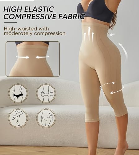 Image of Women High Waisted Capri Shapewear Tummy Control Butt Lifting Shaping Pants Under Dresses