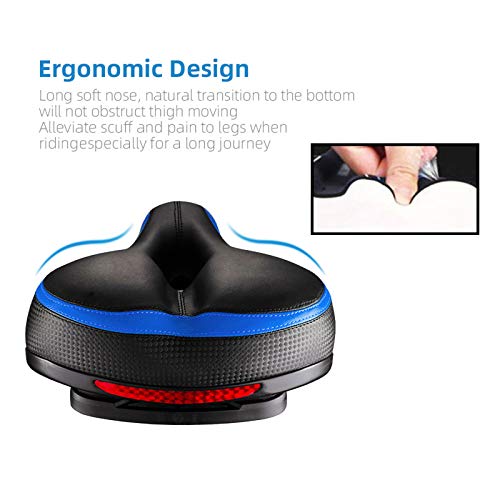 BLUEWIND Most Comfortable Bicycle Seat, Bike Seat Replacement with Dual Shock Absorbing Ball Wide Bike Seat Memory Foam Bicycle Gel Seat with Mounting Wrench (Blue)