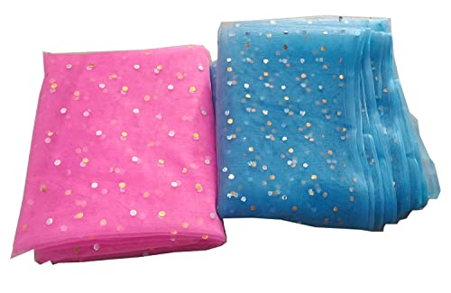 Image of Dual Color Combo of 42inch Width Dotted Mesh Net Fabric for Decoration, Fruit /Dryfruit /Gift Packing & Tray Packing (2 Meter Each Color, Pink, Green, Light Blue, Golden & Peach)