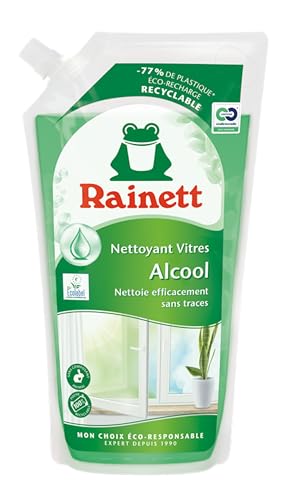 RAINETT - Nettoyant Vitres à l'Alcool - Nettoie & Fait Briller - Action Dégraissante - Résultat Sans Traces - Poche 100% Recyclable - Ecolabel -...