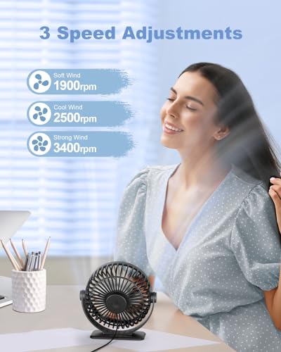TriPole Desk Fan, Portable USB Fan 3 Speeds Adjustable Powerful Mini Fans, Ultra Quiet 360° Rotatable Table Cooling, Electric Small Fans for Bedroom, Office, Library Desktop, Travel - Cosy Home Interiors TriPole Desk Fan, Portable USB Fan 3 Speeds Adjustable Powerful Mini Fans, Ultra Quiet 360° Rotatable Table Cooling, Electric Small Fans for Bedroom, Office, Library Desktop, Travel - Image 2