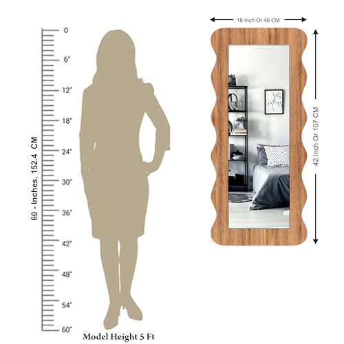 Image of Creative Arts n Frames 18x42 inch Long Wooden Irregular Curve Zigzag Shape Wall Hanging Wall Mount Full Length HD Mirror Home Decor Items (Natural Iqurel Oak Zigzag 1)