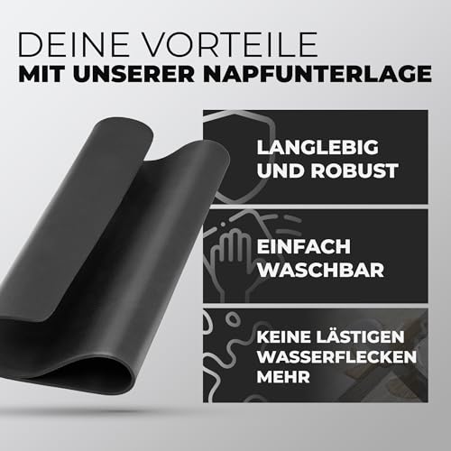 Miggo® Saugfähige Premium Napfunterlage für Katzen und Hunde 70x100 cm Schwarz Futtermatte Futterunterlage Hundenapf Fressnapf Katze rutschfeste Unterlage Für Futter, Wasser, Brunnen, Kunstleder XXL