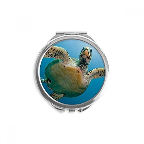 Miroir maquillage de poche portable tortue ocean blue nature science rond
