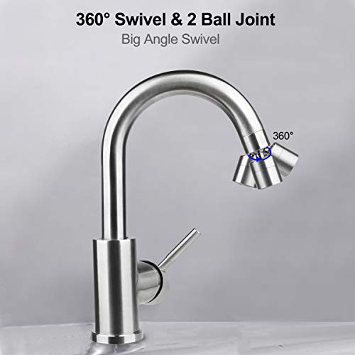 Kwode Kitchen Sink Faucet Swivel Aerator Stainless Steel 2-Flow Faucet Spray Head 360°Swivel Head 1.8 Gpm Big Angle Swivel Aerator-55/64 Inch-27Uns Female (One Male Adapter Included) #TOP5