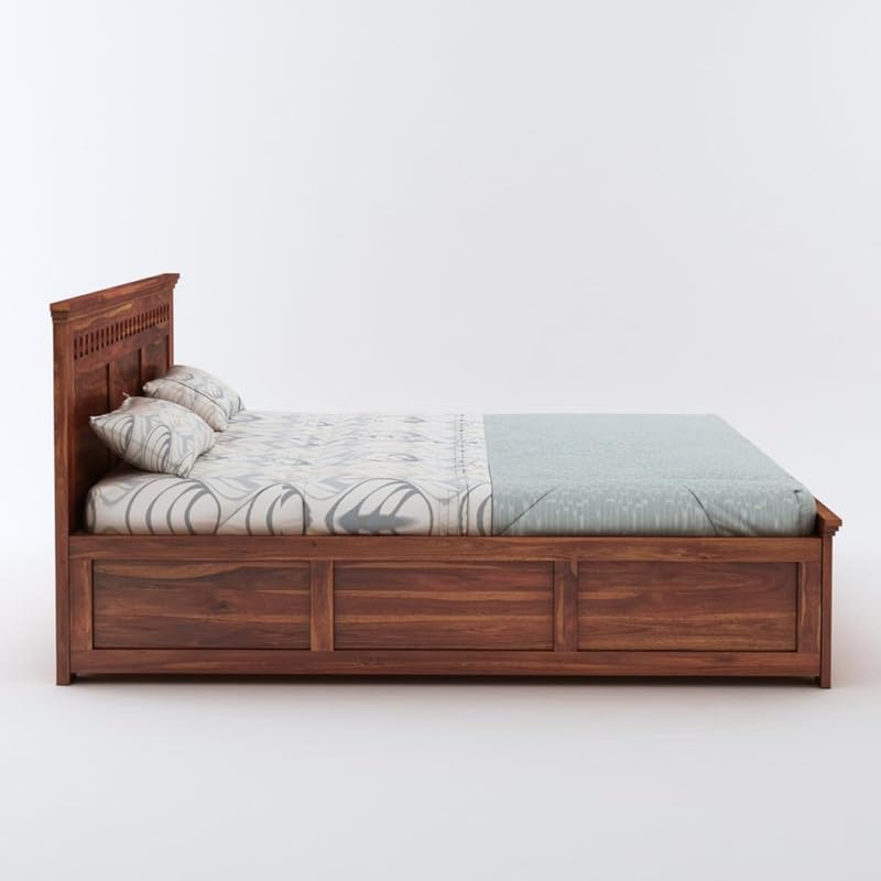 Image of Amazon Brand - Solimo Sheesham Wood Kuber King Size Bed with Box Storage Wooden Double Bed Cot Bed Furniture for Bedroom Living Room Home (Natural Finish)