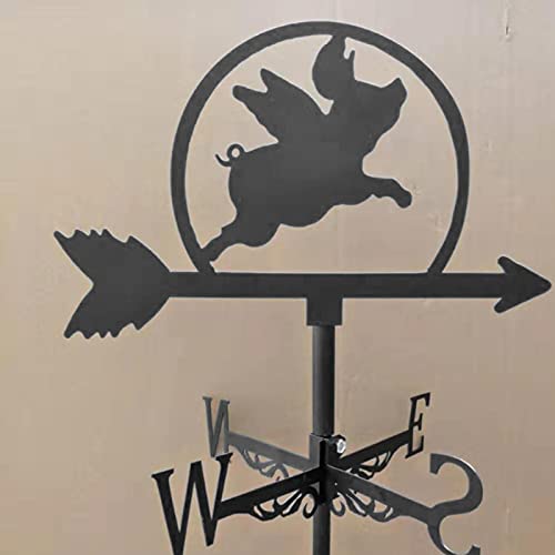 Rahyma Weiping - Metal Black Weather Vane Animal Statue Wind Direction Indicator Garden Measuring Tool Crafts Ornament - Pony Product Statistics Code -125 (Color : Flying Pig) #TOP6