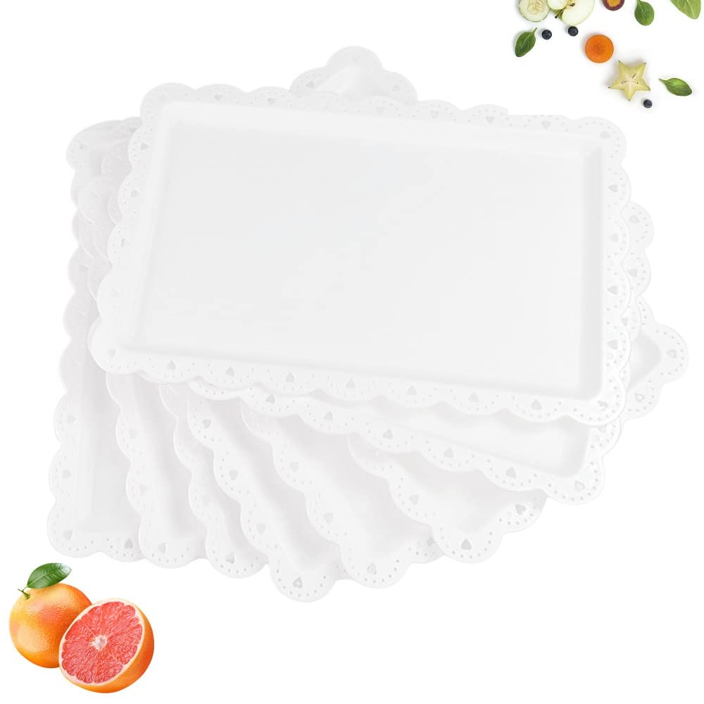 CAEEKER Serving Trays for Food, 8 PCS Fast Food Trays Fruit Tray Rectangular Plastic Trays Serving Platter Food Party Tray for Serving Fruit Dessert Snacks Drinks Tea Coffee, 14 x 9 Inch (White)